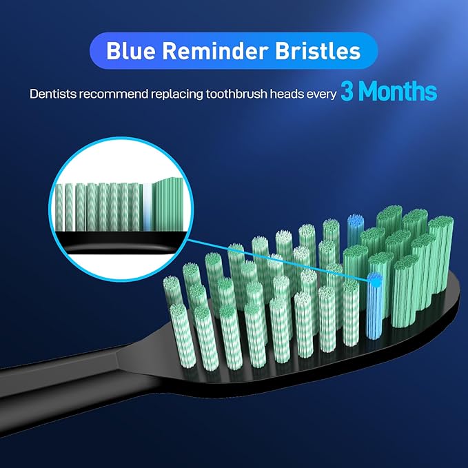 Toothbrush Replacement Whitening Heads Compatible with TAO Clean Sonic Electric Toothbrush - Brush Heads Refills Medium Bristles Black