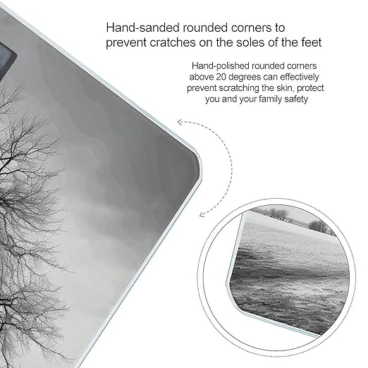 Black and White Tree Scale for Body Weight High Precision Digital Weight Scales with LCD Display Anti-Slip Sturdy Slim Tempered Glass Bathroom Scale for Home Use