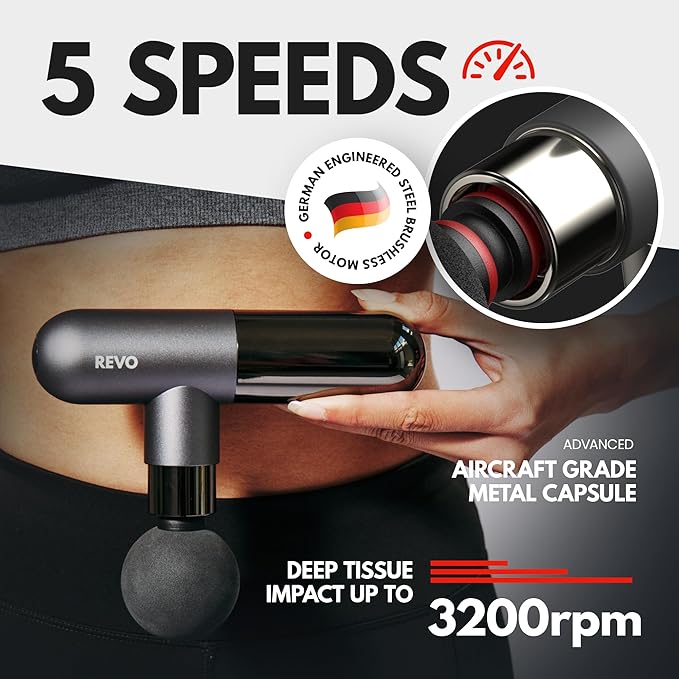The Pill by REVO - Handheld Deep Tissue Electric Massage Gun with 4 Attachments - Powerful Sleek Ergonomic Lightweight - Compact and Easy to Hold Percussion Muscle Massager