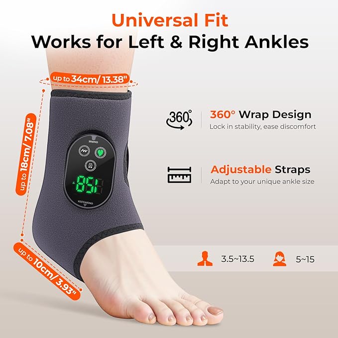 Cordless Ankle Massager for Pain Relief - 3-in-1 Foot Renew Triple Method Massager with 6 Heating and 3 Vibration Levels 3000mAh Rechargeable Battery Auto Shut-Off Gifts for Women Men Grey