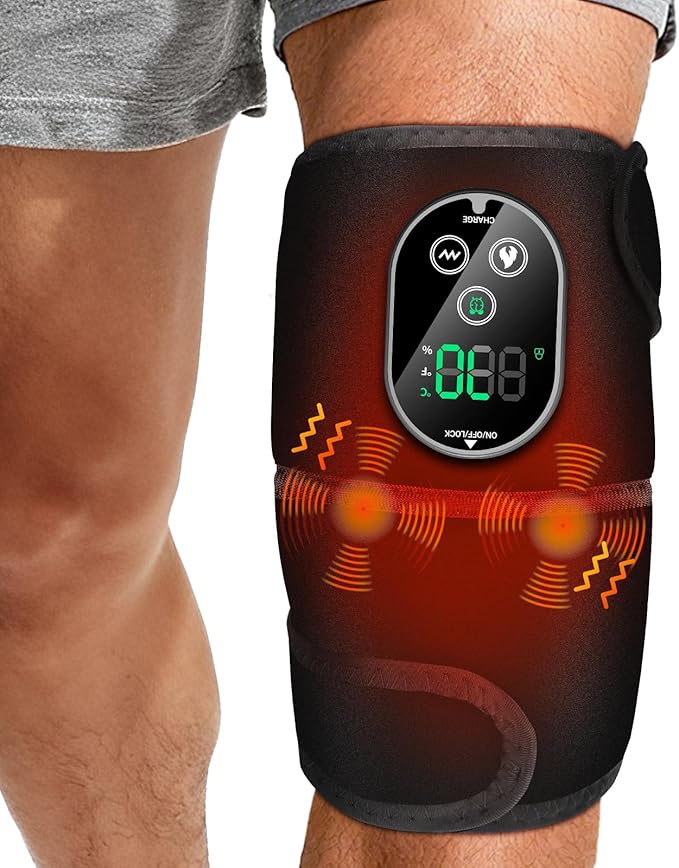 Cordless Heated Knee Massager for Pain Relief Knee Heating Pad for Knee Arthritis Heating Pad for Knee Pain 6 Heatings 3 Vibrations 3 Timers Adjustable Strap for Shoulder Elbow Knee
