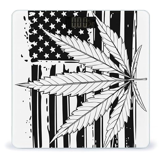 Marijuana Weed Leaf Black and White American Flag Smart Square Scale with Digital Display for Bathroom Scale