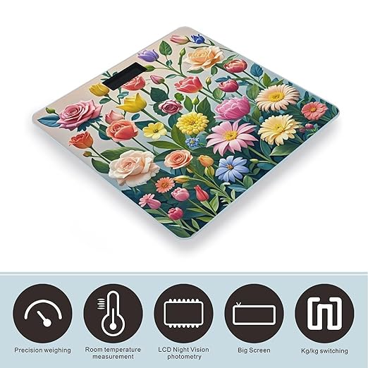 Garden Flowers Scale for Body Weight Digital Bathroom Scale Accurate Smart Weight Scales with Large Display Weighing Machine High Precision Scales