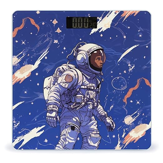 Black Astronaut on Blue Scale for Body Weight Precision Bathroom Weighing Scales with Back Lit LCD Display Sturdy Tempered Glass Body Weight Scales Digital Bathroom Scale 400lb