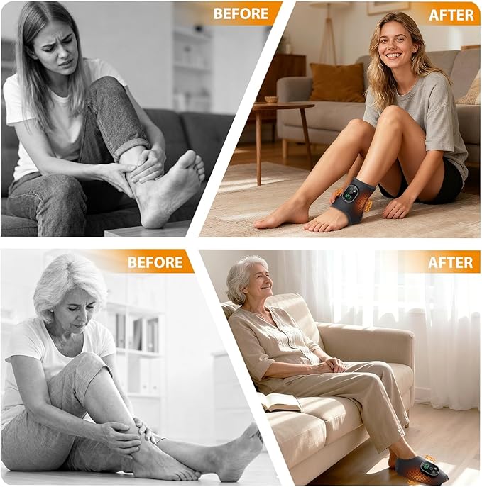 Cordless Ankle Massager with Heat Foot Massager Ankle Heating Pad Wrap for Pain Relief 6 Heats 3 Vibrations Timer &amp Auto Shut Off