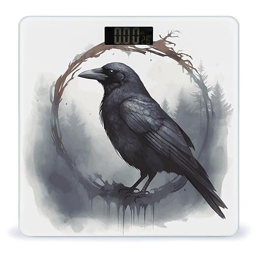 Black Crow Bathroom Scale Automatic Power On/Off Body Scales LCD Backlight Display Square Digital Scale Rounded Corners Bathroom Scales for Home Bedrooms