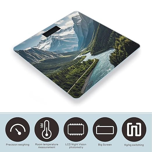 Digital Bathroom Scale for Body Weight Scale with Bright LCD Display High Accuracy Step-On Technology Auto On/Off Mountains and Rivers Digital Scales 400 Lbs /180kg