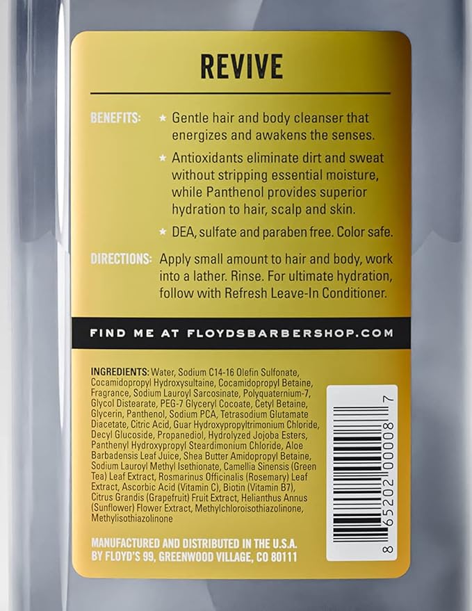 Floyd's 99 Revive 3 in 1 Men's Body Wash - Men's Shampoo Body Wash &amp Face Wash All-in One - Triple Action Formula - Moisturizing - 33 oz.