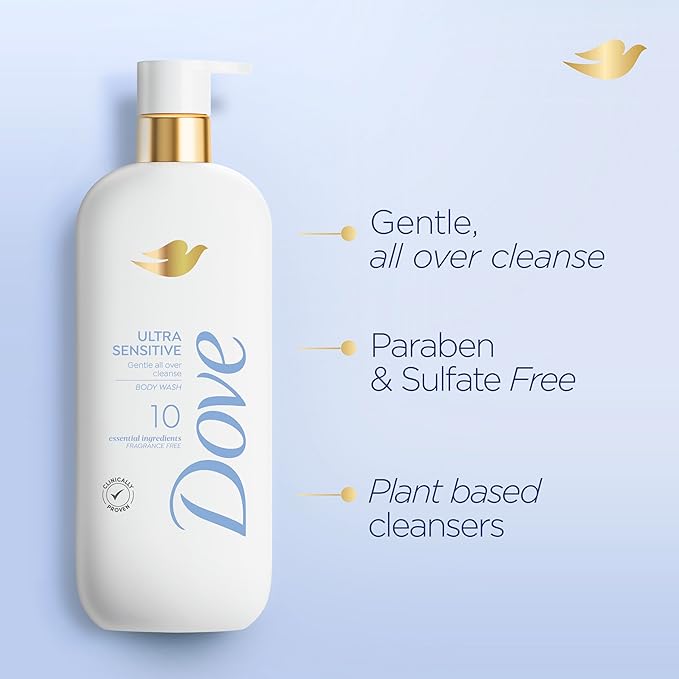 Dove Body Wash Sensitive Skin Hypoallergenic 30.6oz Fragrance Free Body Wash Ultra Sensitive 18.5oz Bundle