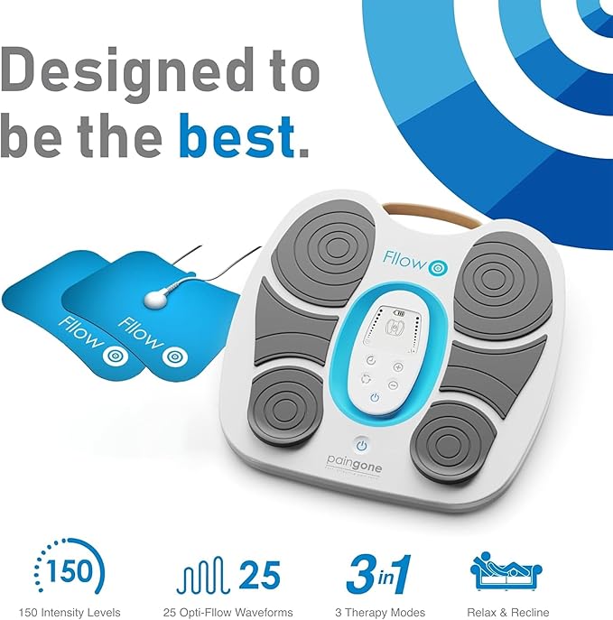 Paingone Fllow Arthro - Pain Relief Device for Feet &amp Legs – 150 Intensity Levels 25 Waveform Patterns Wireless Remote Control 36-Hour Battery Life Adhesive Pads for Targeted Knee &amp Leg Re