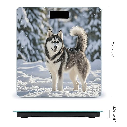 Husky in Snow Dog Digital Bathroom Scale for Body Weight Weighing Scale with Backlit LCD Display High Precision Measurements &amp Measures Weight Up to 180kg