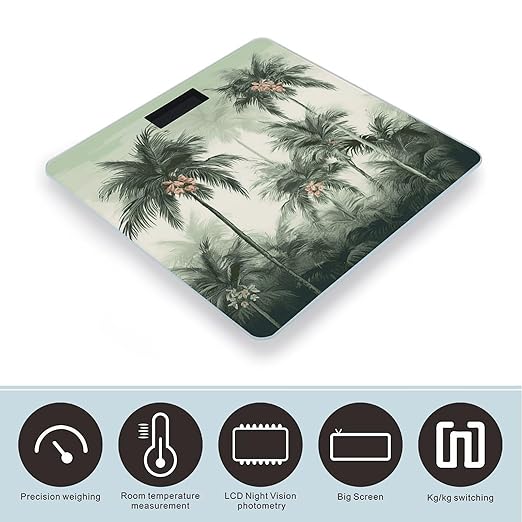 Tropical Palm Trees Scale for Body Weight Digital Bathroom Scale Accurate Smart Weight Scales with Large Display Weighing Machine High Precision Scales