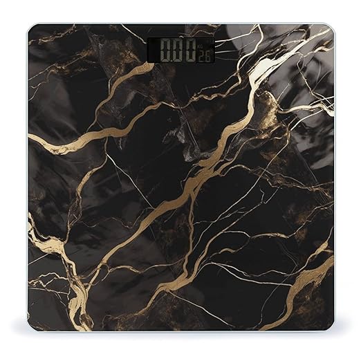 Black Gold Marble Bathroom Scale for Body Weight Bathroom Weighing Scale with Backlit LCD Display Highly Accurate Measures Weight Up to 180kg