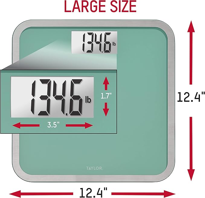 Taylor Digital Glass Bathroom Scale for Body Weight Large Durable Platform Extra High 500 lb Capacity Large 3.5x1.7 White Backlit Display Sea Foam Green (Pack of 2)