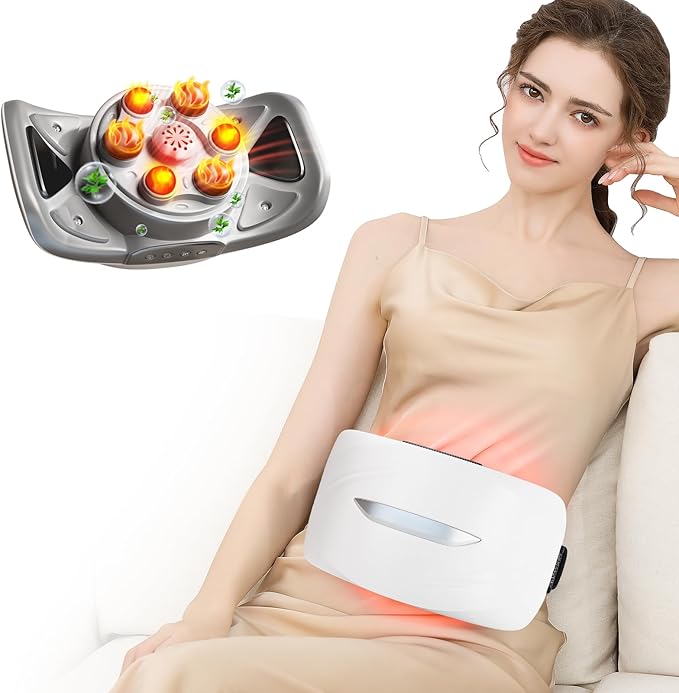 Intelligent Heated Massage Belt Multi-Function Kneading Massager with Red Light Therapy Natural Stone Massage for Waist and Abdomen