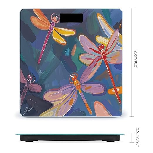 Hand Painted Dragonfly Scale for Body Weight Digital Bathroom Scale Toughened Glass High Precision Scales for Body Weight with Large LCD Backlight Display Weight Scales