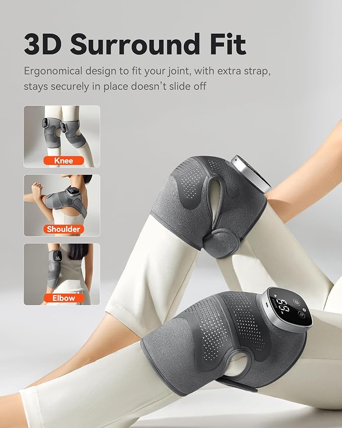 Knee Massager with Heat Vibration for Pain Relief MAXwarm 5.0[2026 Upgraded]-Heated Knee Brace with 5 Heat Levels and 4 Motors Massage X-Warm Heat-Lock Tech for Men Women(Grey 1-Pack)