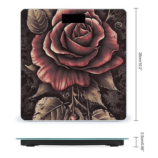 Gothic Rose Digital Bathroom Scale for Body Weight with High Precision Digital Weighing Scale with BMI Clear LCD Display and Step-On Measures Weight Up to 180kg