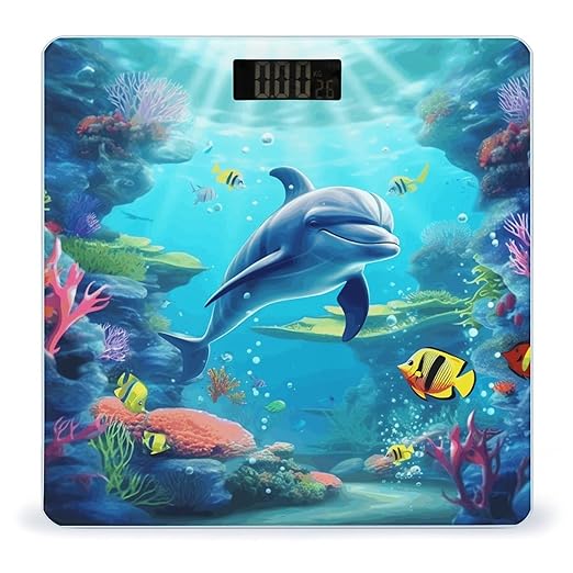 Ocean Underwater Dolphin Fish Weight Scale for Body Weight Digital Bathroom Scale High Capacity Accurate Digital Weighing Scales and Easy-to-Read on Backlit LCD Display Scales