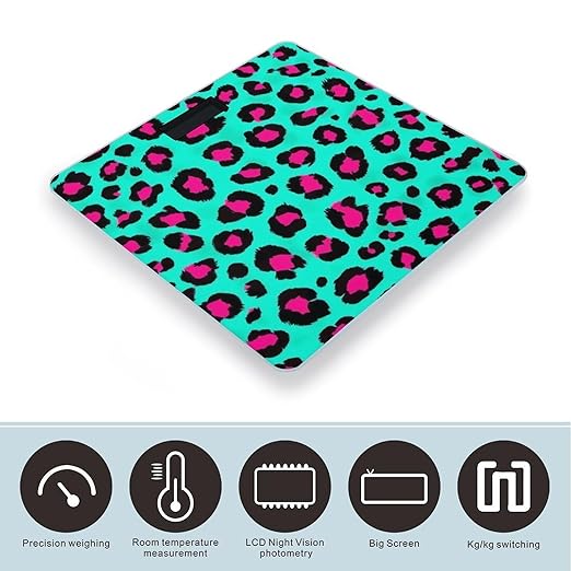 Smart Scale for Body Weight Digital Bathroom Weighing Scale Energy Saving Scale Cheetah Turquoise Mint Green Leopard Print