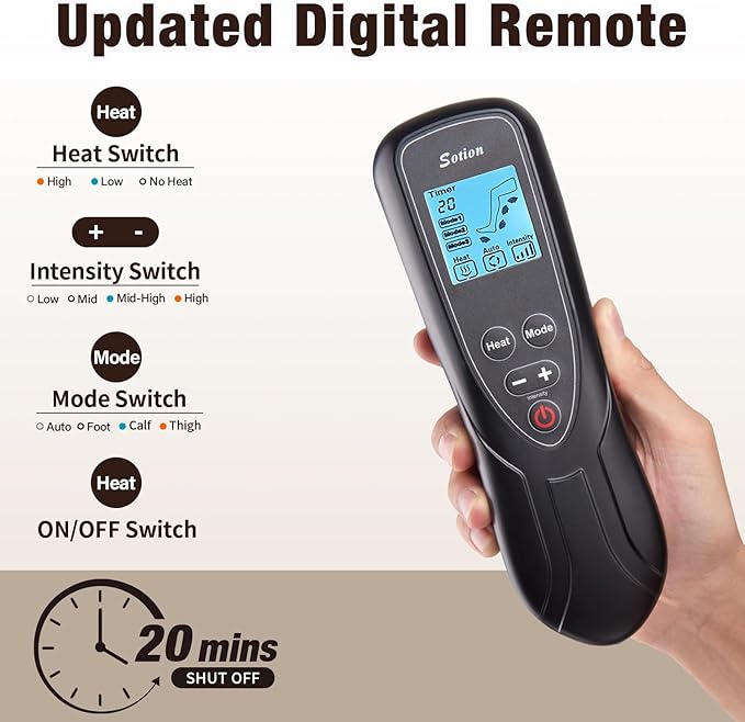 Sotion Leg Massager with Heat and Compression for Circulation &amp Recovery Upgraded Foot Calf Thigh Sequential Massager Device with Handheld Controller 4 Modes 4 Intensities Help for Leg Pain Rel