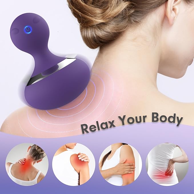 Cordless Electric Massage Ball with 10 Powerful Vibrations Rechargeable Handheld Massager (Purple)
