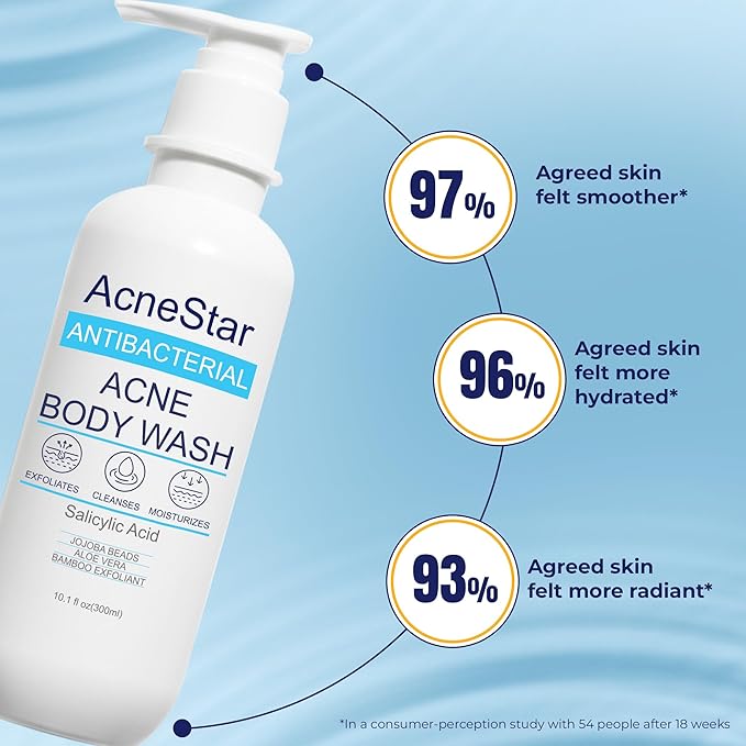 Acnestar Antibacterial Acne Body Wash with Salicylic Acid - Treats Back Chest Shoulder &amp Butt Breakouts Fights Clogged Pores &amp Cystic Acne Antifungal Body Wash - for Men &amp Women