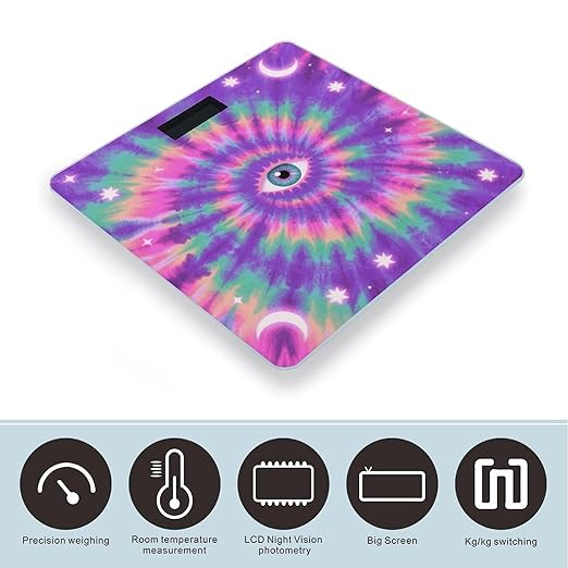 Digital Bathroom Scale for Body Weight Scale with Bright LCD Display High Accuracy Step-On Technology Auto On/Off Tie Dye Hippies Print Digital Scales 400 Lbs /180kg