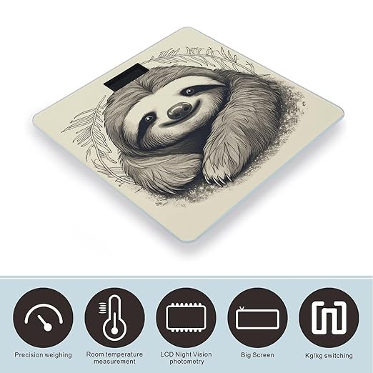 Sloth My Spirit Animal Scale for Body Weight High Precision Digital Weight Scales with LCD Display Anti-Slip Sturdy Slim Tempered Glass Bathroom Scale for Home Use