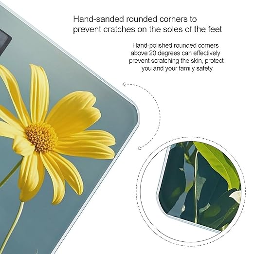 Yellow Flowers and Leaves Scale for Body Weight Digital Bathroom Scale Toughened Glass High Precision Scales for Body Weight with Large LCD Backlight Display Weight Scales