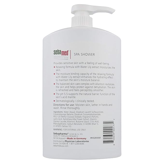 Sebamed Spa Shower Hydrating and Refreshing pH 5.5 Relaxing Fragrance With Water Lily Extract 100% Soap and Alkali Free Body Cleanser Wash 33.8 Fluid Ounces (1 Liter)