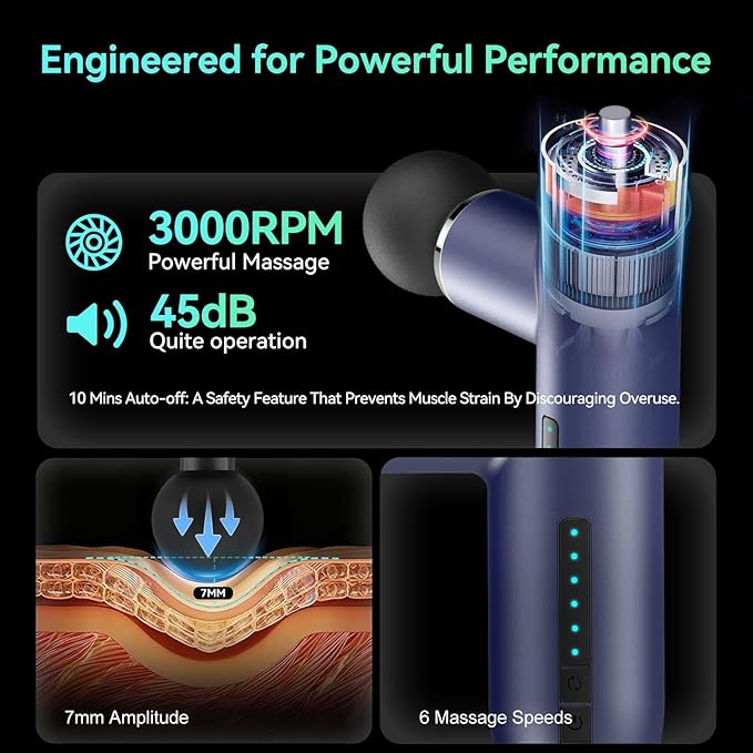 Mini Massage Gun Pocket-Sized Massage Gun Deep Tissue Quiet Portable Percussion Muscle Travel Massager GunBack/Neck Massager for Pain Relief Deep Tissue (Blue)