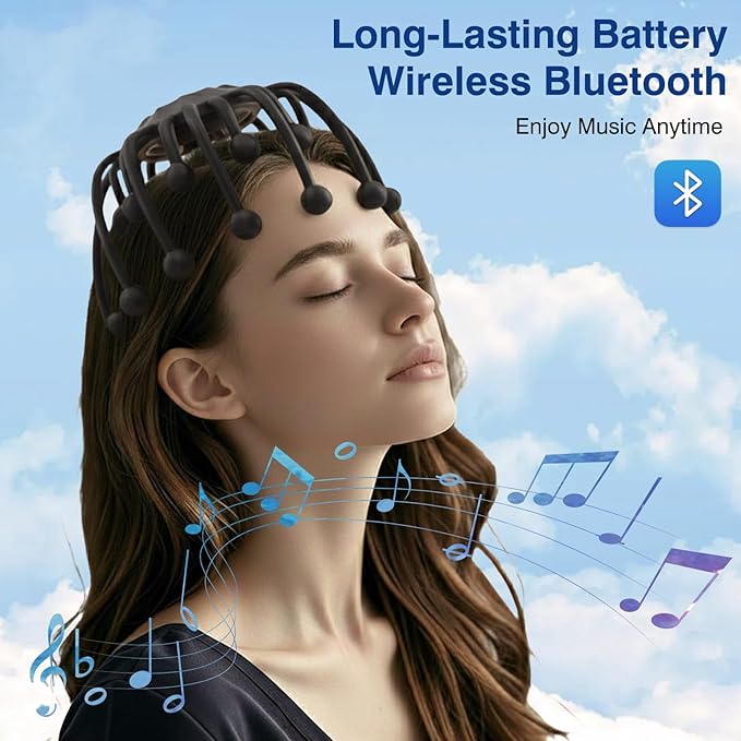 Head Massager Scalp Electric with Bluetooth Function 360° Electric Head Massager Rechargeable 4 Modes Electric Octopus Scalp Massager Portable Long Battery Life Scalp Stress Relax Massage Tool
