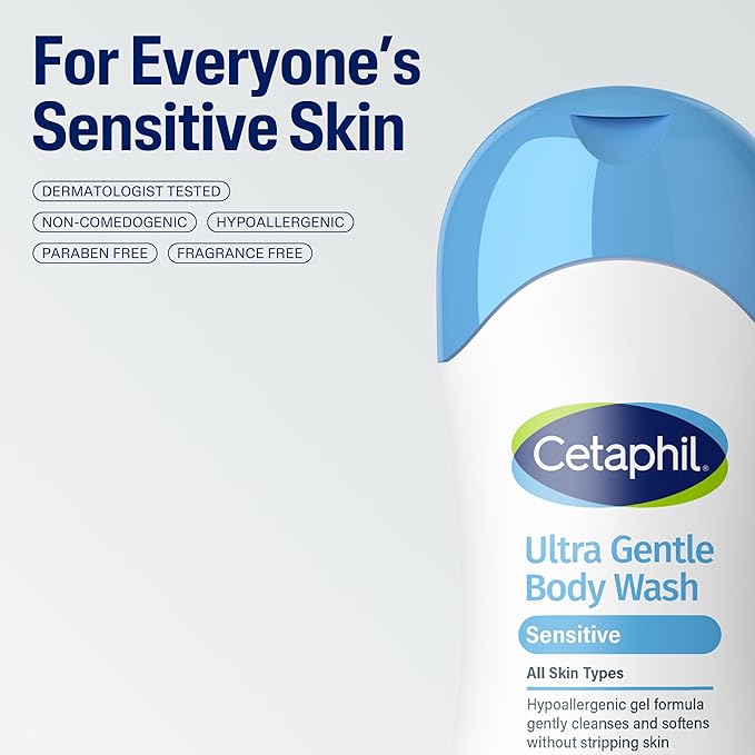 Cetaphil Ultra Gentle Body Wash For Dry to Normal Sensitive Skin 16.9oz Pack of 3 Aloe Vera Vitamin B5 Hypoallergenic Paraben Free Fragrance Free Dermatologist Tested