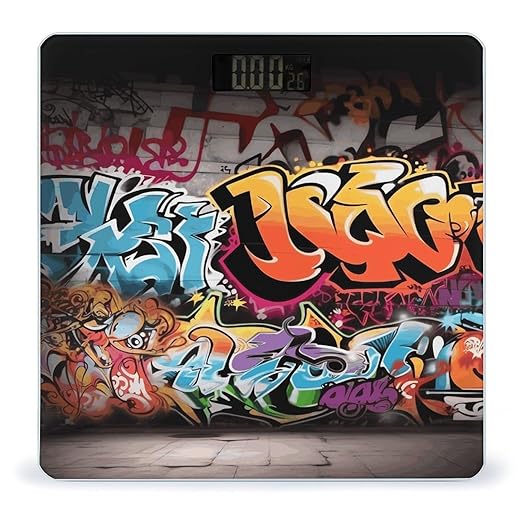 Graffiti Hip Hop Scale for Body Weight High Precision Digital Weight Scales with LCD Display Anti-Slip Sturdy Slim Tempered Glass Bathroom Scale for Home Use