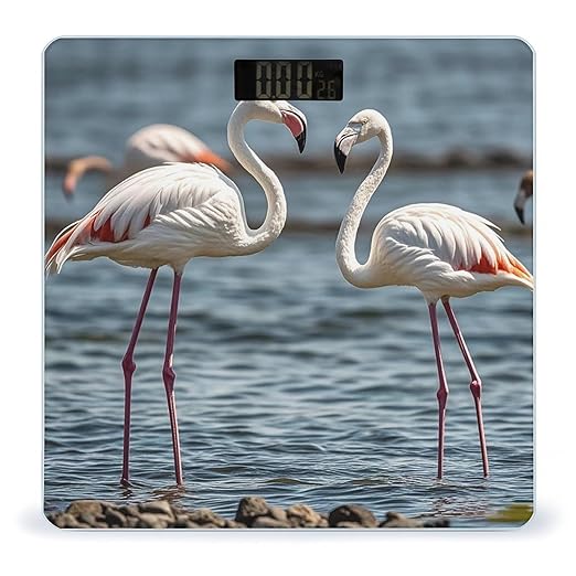 Animal Flamingo Bathroom Scale for Body Weight Bathroom Weighing Scales with Back Lit LED Display Sturdy Tempered Glass Body Weight Bathroom Scale 400lb Weighing