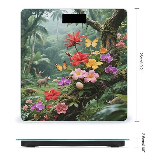 Vibrant Color Flower Blossom Bathroom Scale for Body Weight Bathroom Digital Electronic Weighing Scale with Back Lit LED Display Sturdy Tempered Glass Weight Watchers Scales 400lb