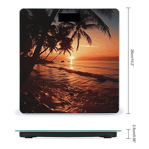 Dusk Tropical Beach Palm Scale for Body Weight Anti-Slip Tempered Glass Digital Bathroom Scales Clear LCD Display Weighing Scale Safe Rounded Corners Smart Scales