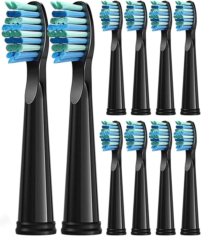 10/20/30 Pcs Toothbrush Head Compatibility for Fairywill Replacement FW-507/508/515/551/917/959/2011/D1/D3/D7(10 PCS Black)