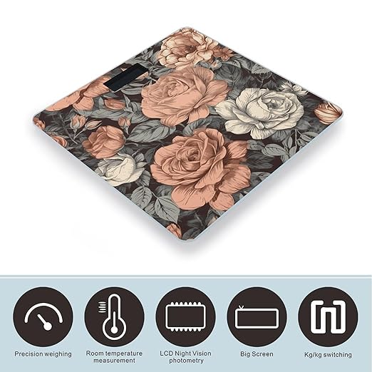 Hand Drawn Rose Pattern Scale for Body Weight Smart Scales Digital Bathroom Scale High Precision Weighing Scales with Large Display Weighing Machine for People