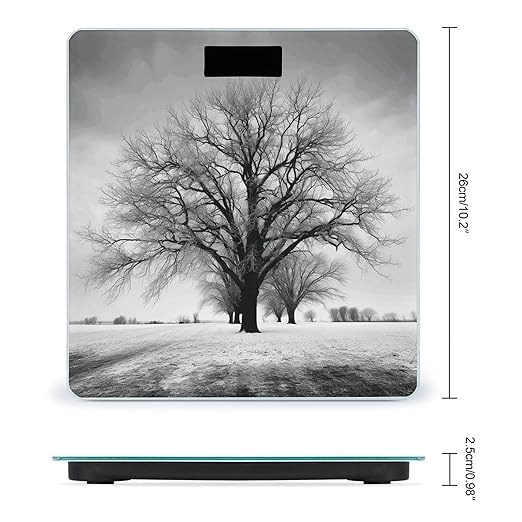 Black and White Tree Scale for Body Weight High Precision Digital Weight Scales with LCD Display Anti-Slip Sturdy Slim Tempered Glass Bathroom Scale for Home Use