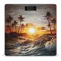 Palm Trees Ocean Waves Sunset Bathroom Scale Automatic Power On/Off Body Scales LCD Backlight Display Square Digital Scale Rounded Corners Bathroom Scales for Home Bedrooms