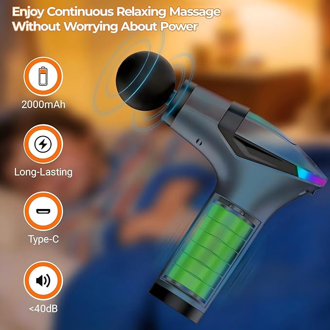 3-in-1 Detachable Deep Tissue Massage Gun with Heat &amp Extension Handle Percussion Muscle Massager for Arms Shoulders BackWaist Portable &amp Quiet for Home Gym &amp Office 12 Adjustable S
