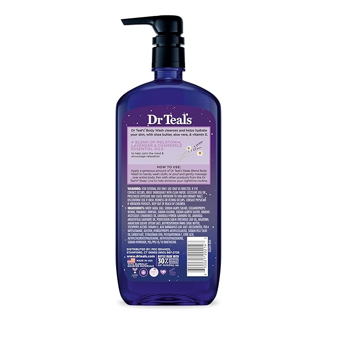 Dr Teal's Body Wash with Pure Epsom Salt Sleep Blend with Melatonin 24 fl oz (Pack of 4)