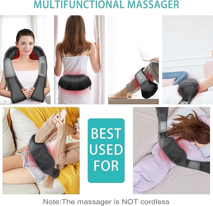 AERLANG Shiatsu Back and Neck Massager Back Massager Deep Tissue Kneading Neck and Shoulder Massage with Heat Electric Massage Pillow Fathers Day Gift Ideas from Daughter Son(NOT Cordless)