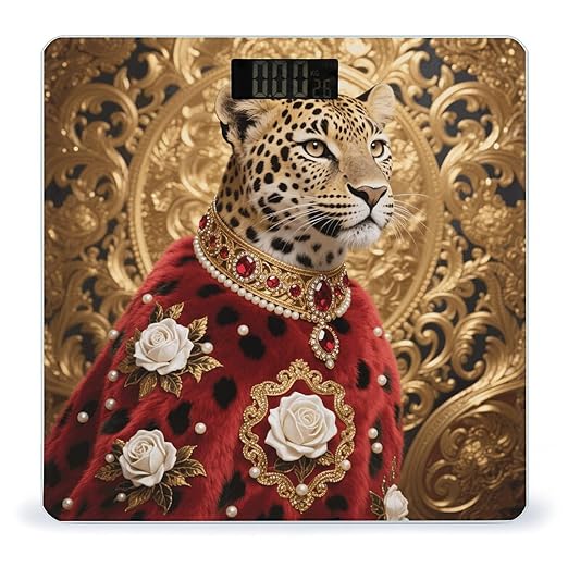 Red Rose Cheetah Scale for Body Weight Sturdy Tempered Glass Weighing Scales with LCD Display Accurate Digital Bathroom Scale Convenient Body Fat Smart Scales Easy Read