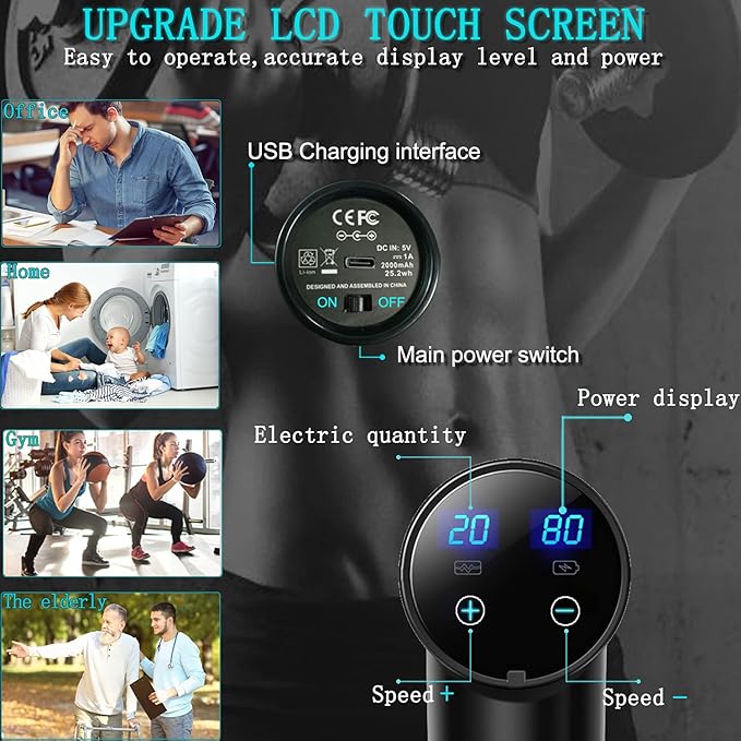 Elefor Massage Gun Deep TissuePercussion Back Massager Gun for Athletes Muscle Massage Gun for Pain Relief with 8 Massage Heads &amp 20 Speeds (Matte Black)