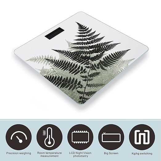 Natural Plant Silhouette Fern Leaf Scale for Body Weight Precision Bathroom Weighing Scales with Back Lit LCD Display Sturdy Tempered Glass Body Weight Scales Digital Bathroom Scale 400lb