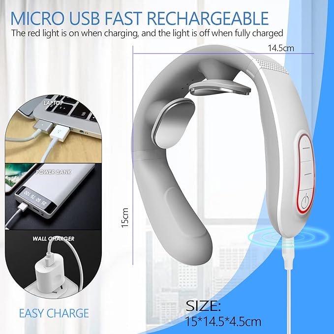 Electric Pulse Neck Massager with Heat for Pain Relief 10 Modes 15 Intensities Therapy Deep Tissue Trigger Point Intelligent Massager Cordless Gifts for Men Women