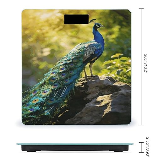 Beautiful Peacock Weight ScaleClear LED Display Bathroom Digital Weighing ScaleTempered Glass Digital Bathroom Scale for Body Weight Capacity Up to 400 Lbs